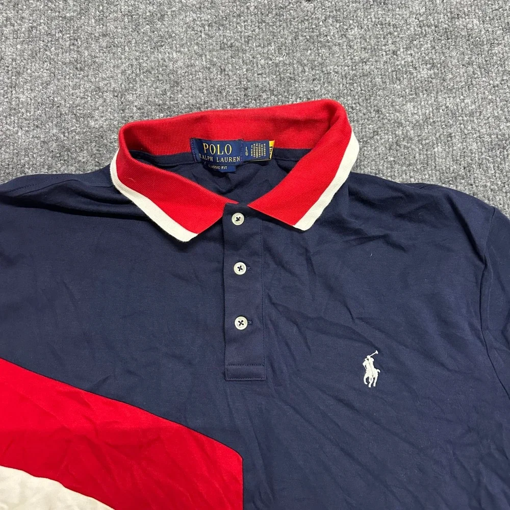 Polo Ralph Lauren Polo Shirt Mens Large Navy Red White Colorblock Classic Fit